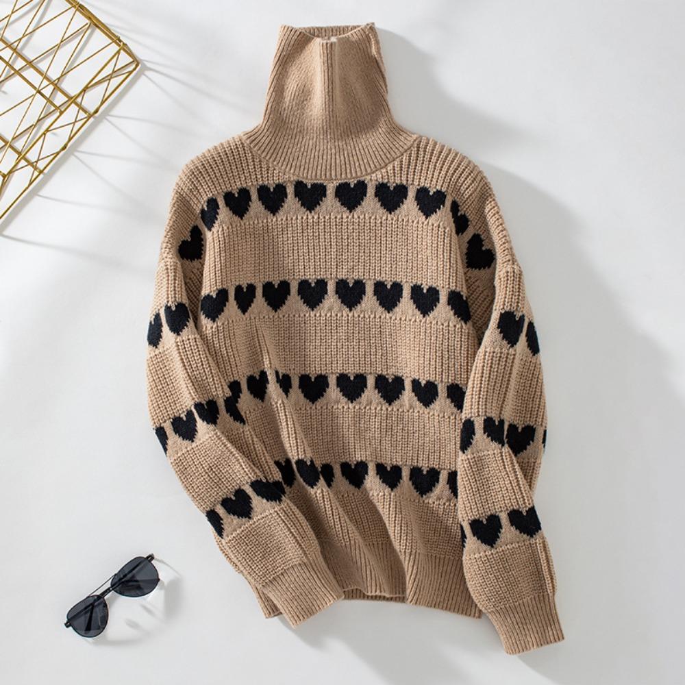 

Осенне-зимний свитер, свободный повседневный свитер с высоким воротом, вязаный свитер для женщин XL коричневый