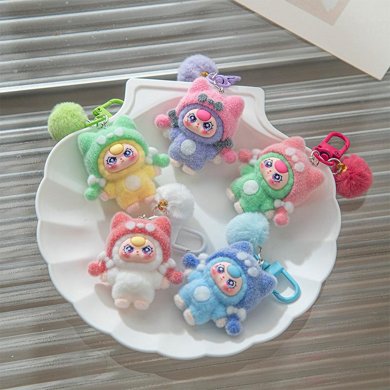 Baby Mini Three Flocking Keychain Trendy Figures Key Chain Cute Kawaii Dora Wendy Doll Keyring Bag Charms Christmas Gifts