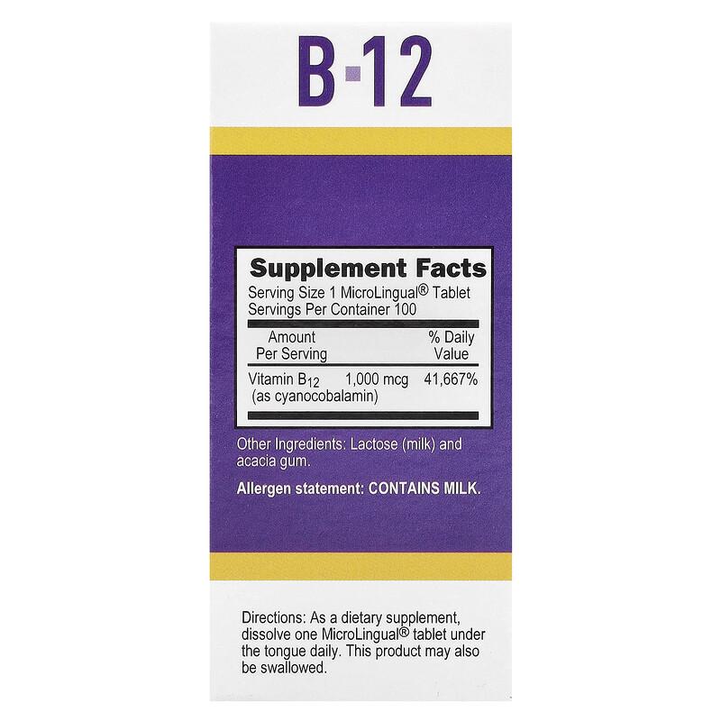 Cyanocobalamin B12, 1,000 Mcg, 100 MicroLingual® Instant Dissolve Tablets