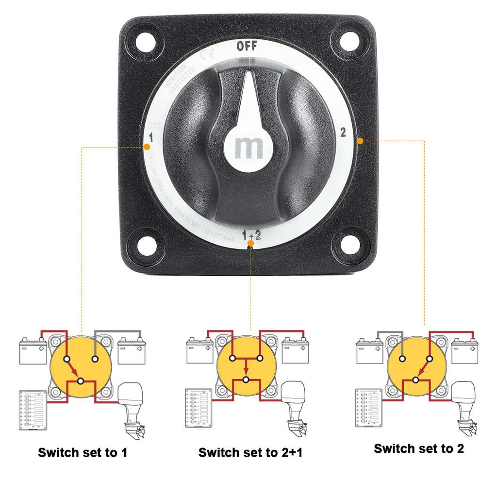 3 4 Position Battery Mass Switch Dual Circuit Cut M-Series Marine Boat 32V 300A Heavy Duty Isolator Disconnect Rotary Switch