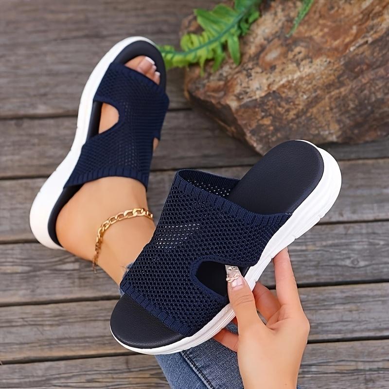 Women's Lightweight Breathable Knit Wedge Sandals Summer Slip-On Thick Sole Open Toe Casual Shoes