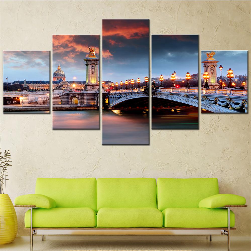 

5 Panel Landscape Canvas Art Painting Paris Alexandre Bridge Picture Wall Decor Poster for Interior Room Decoration Teenager 20X35 20X45 20X55CM