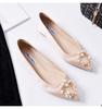 2024 Beads Metal Buckle Flats Woman Satin Bridesmaid Shoes for Women Pointed Toe Pearl Loafers Wedding Moccasins Plus Size 45