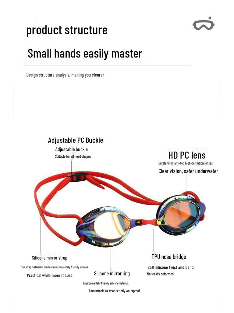 Silicone Small Frame Electroplated Waterproof Anti-Fog Swimming Goggles for Pool Competitions and Training