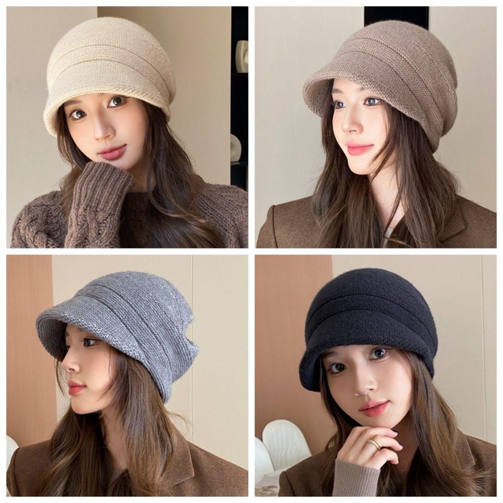 Thickened Knited Beanie Ear Protection Pile Cap Casual Slouchy Hat  Outdoor