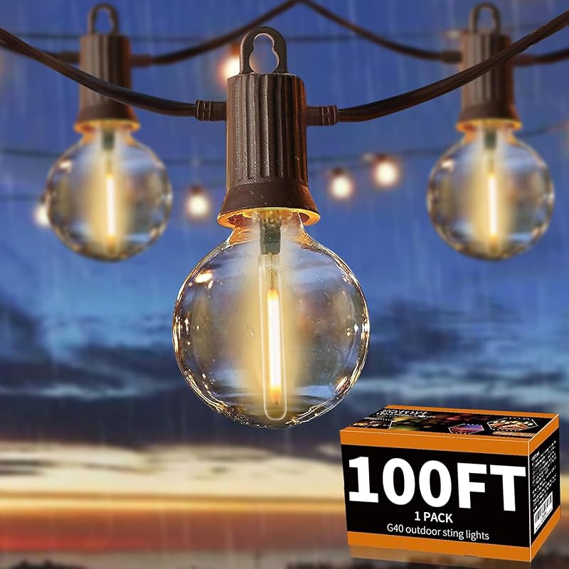 ZOTOYI Outdoor String Lights 50FT, LED Patio Lights with 27 Plastic G40 Bulbs(2 Spare), Waterproof IP65 Edison Globe String Lights for Outside, Cafe,
