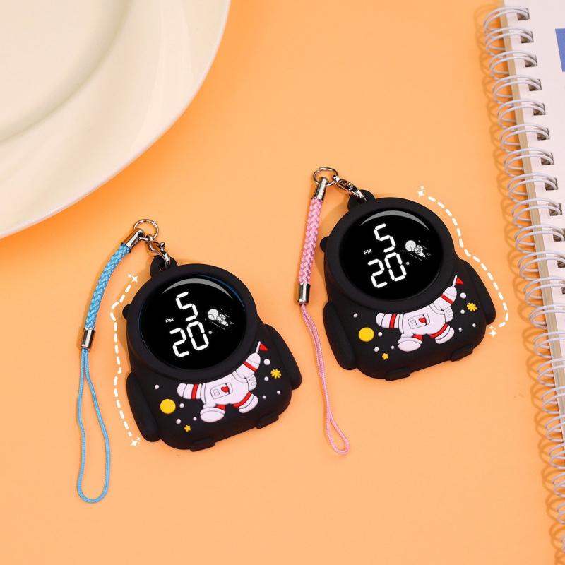 Cute Cartoon LED Digital Electronic Watch Night Light Keychain Pocket Watch Creative Mini Hanging Watches Students Gifts
