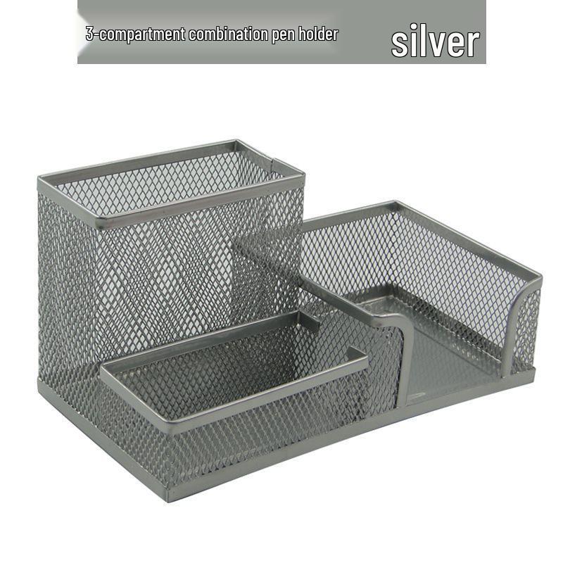 Creative Three-Compartment Metal Office Pen Holder