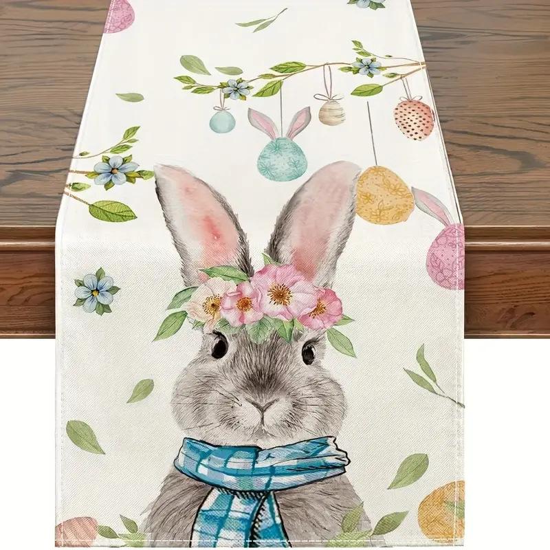 Easter Tablecloth Rectangular Shape Printed Tablecloth Linen Tablecloth Linen Easter Table Runner For Easter Celebration Party