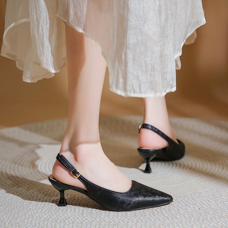 Fashion Slingback Sandals Women Summer Casual Fashion Point Toe Leather Shoes For Women Low Heels Comfort Mules Party Shoes Ladies