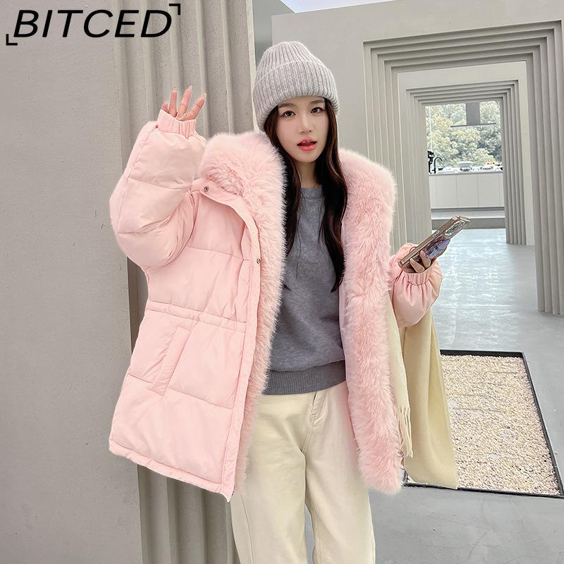 BITCED Detachable Oversized Fur Collar Down Jacket for Women Winter Thickened Waist-Defining Fur-Trimmed Parka