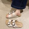 Fashion Luxury Designer Summer Buckle Cork Slippers for Women Roman Outdoor Casual Sandals Suede Mules Clogs Shoes Slides