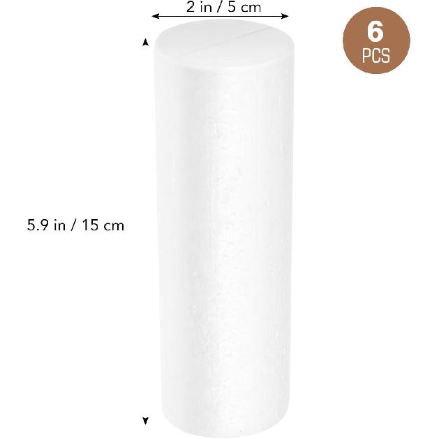 Christmas Foam Cylinders for Craft, Cabilock 5.89 X 1.97inch White Craft Foam, 6pcs Foam Columns Polystyrene Foam Rods for Modeling DIY Crafts and