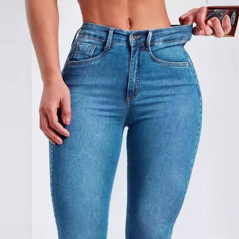 European and American Spring Slim Fit Skinny Pants Elastic High Waist Jeans Women's Trousers