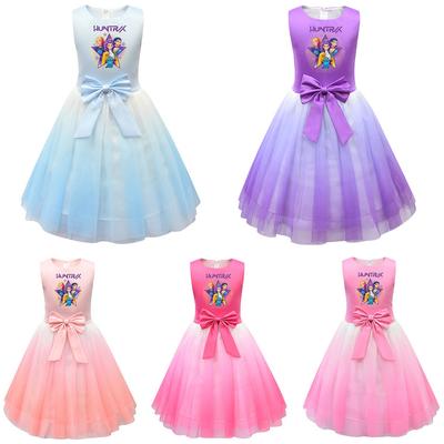 Kids Girls Princess POP Super Star Rumi Print Bow Sleeveless Mesh Tutu Dress