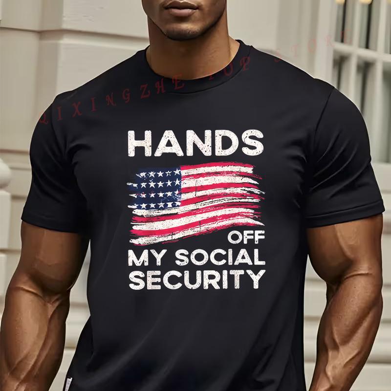 

MenS Vintage Dont Touch My Social Security Protest TShirt Distressed American Flag Design Oneck Short Sleeve Casual Top 4XL