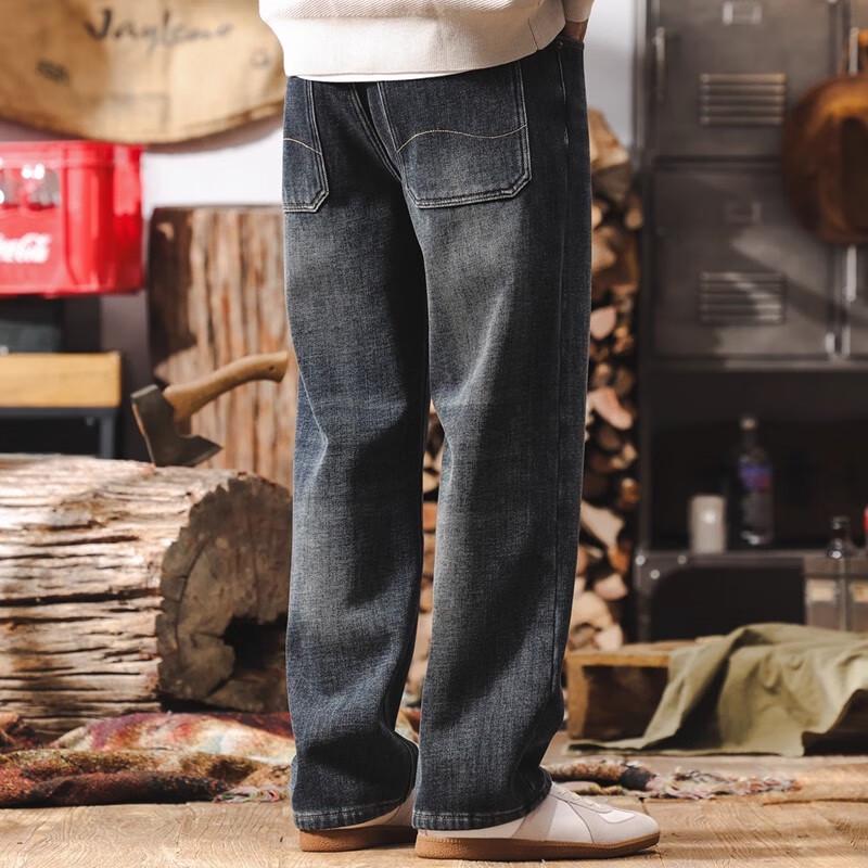 

Jie Leinuo Men s American Retro Stone Washed Corduroy Denim Jeans 28