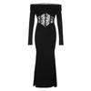 Elegant French Lace One-Shoulder Fishtail Knit Dress - Slim-Fit Waist-Cinching Long Gown for Women