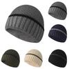 Chapeau de loisirs d'extérieur pour hommes - Bonnet noir épaissi automne/hiver, bonnet en laine tricotée pour temps froid avec cache-oreilles pour la chaleur et la protection