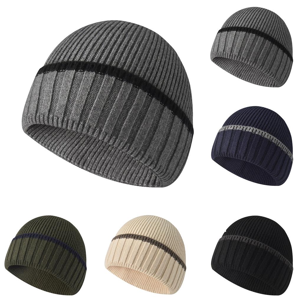 Chapeau de loisirs d'extérieur pour hommes - Bonnet noir épaissi automne/hiver, bonnet en laine tricotée pour temps froid avec cache-oreilles pour la chaleur et la protection