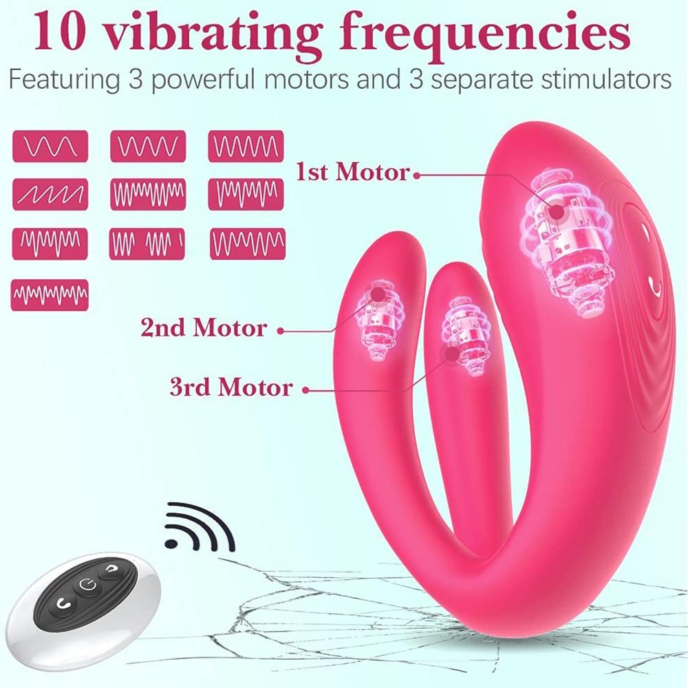 Vibration for Couple Triple Vagina Clitoris Stimulate Sex Toy For Adult G-Spot Dildo U Type Vibrator Wireless Remote Masturbator