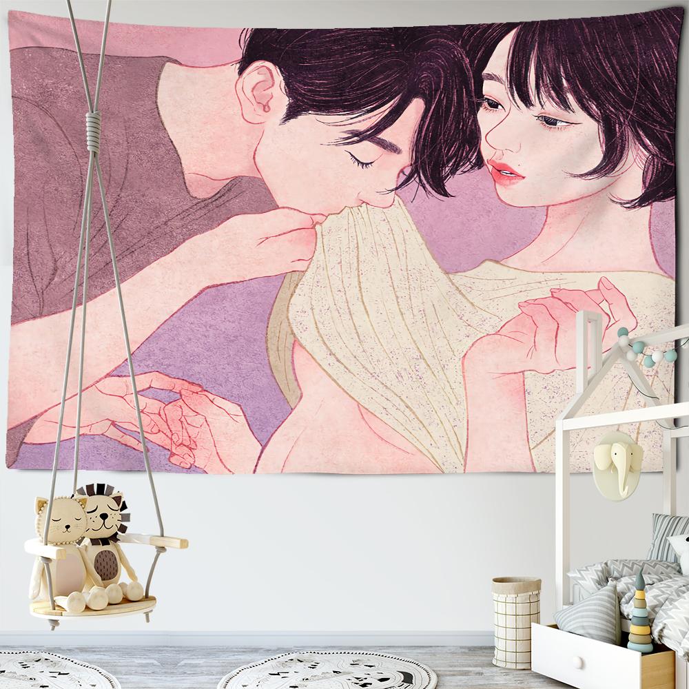 Personalized Girl's Tapestry Wall Hanging Kawaii Hippie Cartoon Art Bedroom Dormitory Curtain Home Decor