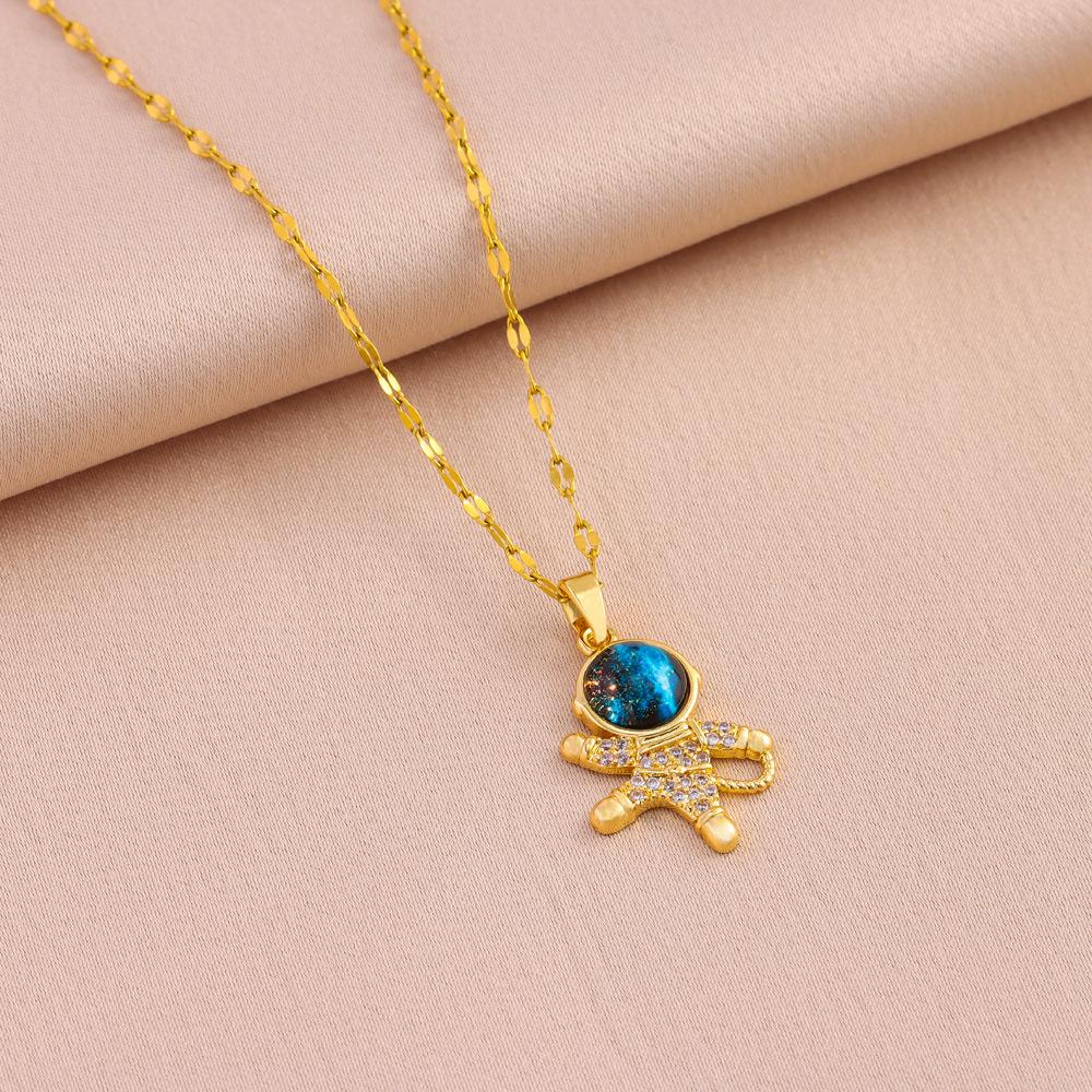 Colier de lux cu stele din zirconiu ușor pentru femei, culoare aurie, planeta, luna, astronaut, pandantiv, coliere, cravată, bijuterii, cadouri