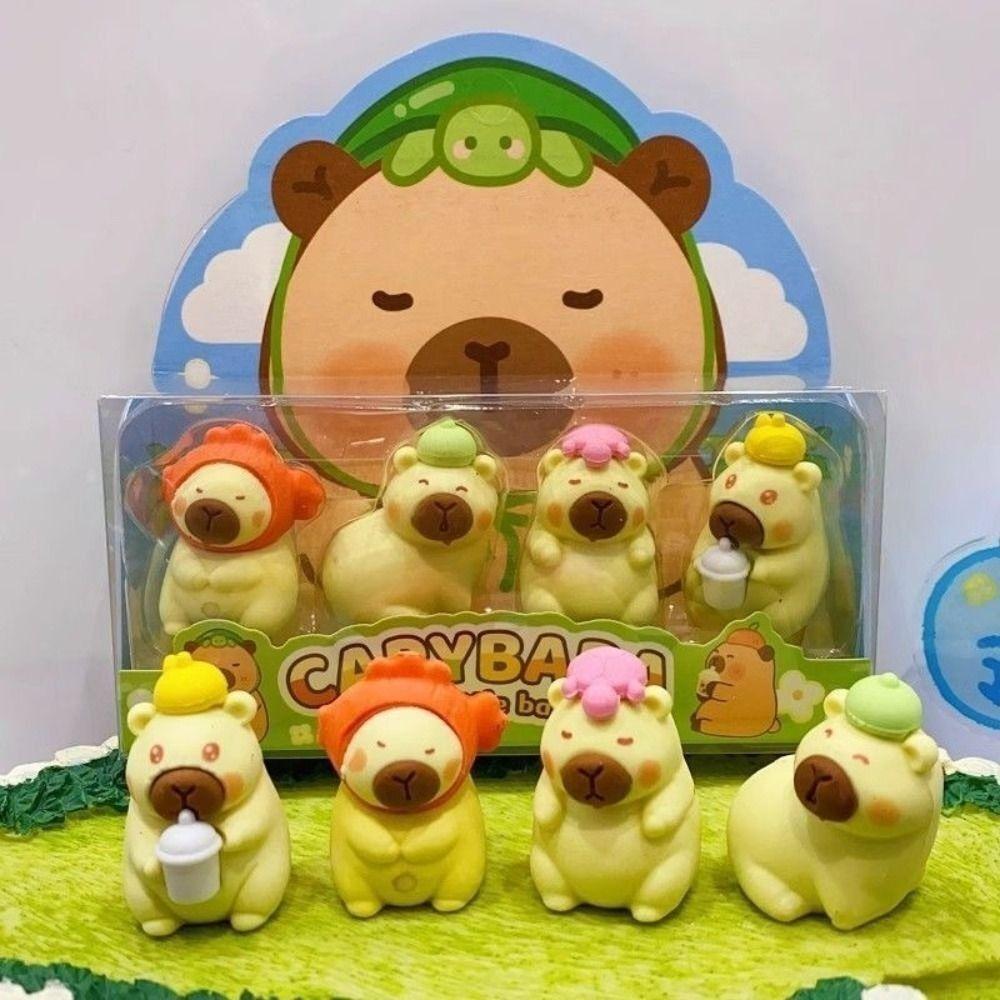 4Pcs Stationery Capybara Eraser Children Toys Eraser Cute Pencil Rubber