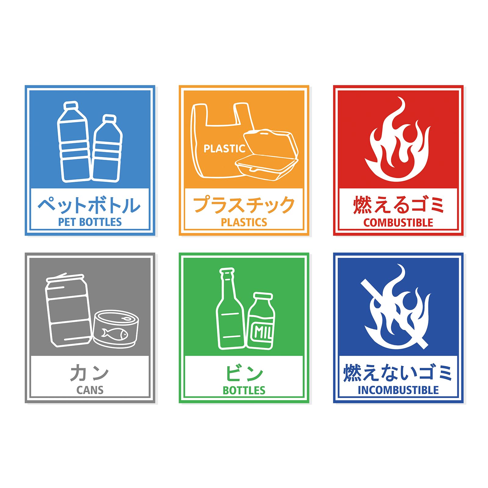 

ROSIT Garbage Sorting Set of x Outdoor Weatherproof and Waterproof PET Stickers, 6, 11.5cm 10cm, Use, (Burnable, Non-Burnable, Bottles, Cans, Bottles,