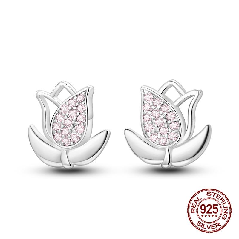 Pendientes originales de plata de ley 925 de cobre con forma de margarita y tulipán para mujer 2025 Pendientes de botón Pendientes de flor Aniversario Circonita Regalo