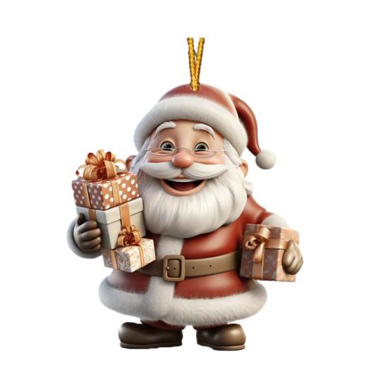 Ornament Moș Crăciun 2D Acrilic Desen Animat Moș Crăciun Ținând Cutie Cadou Ornament pentru Pom de Crăciun pentru Pom de Crăciun Decor de Casă de Sărbători