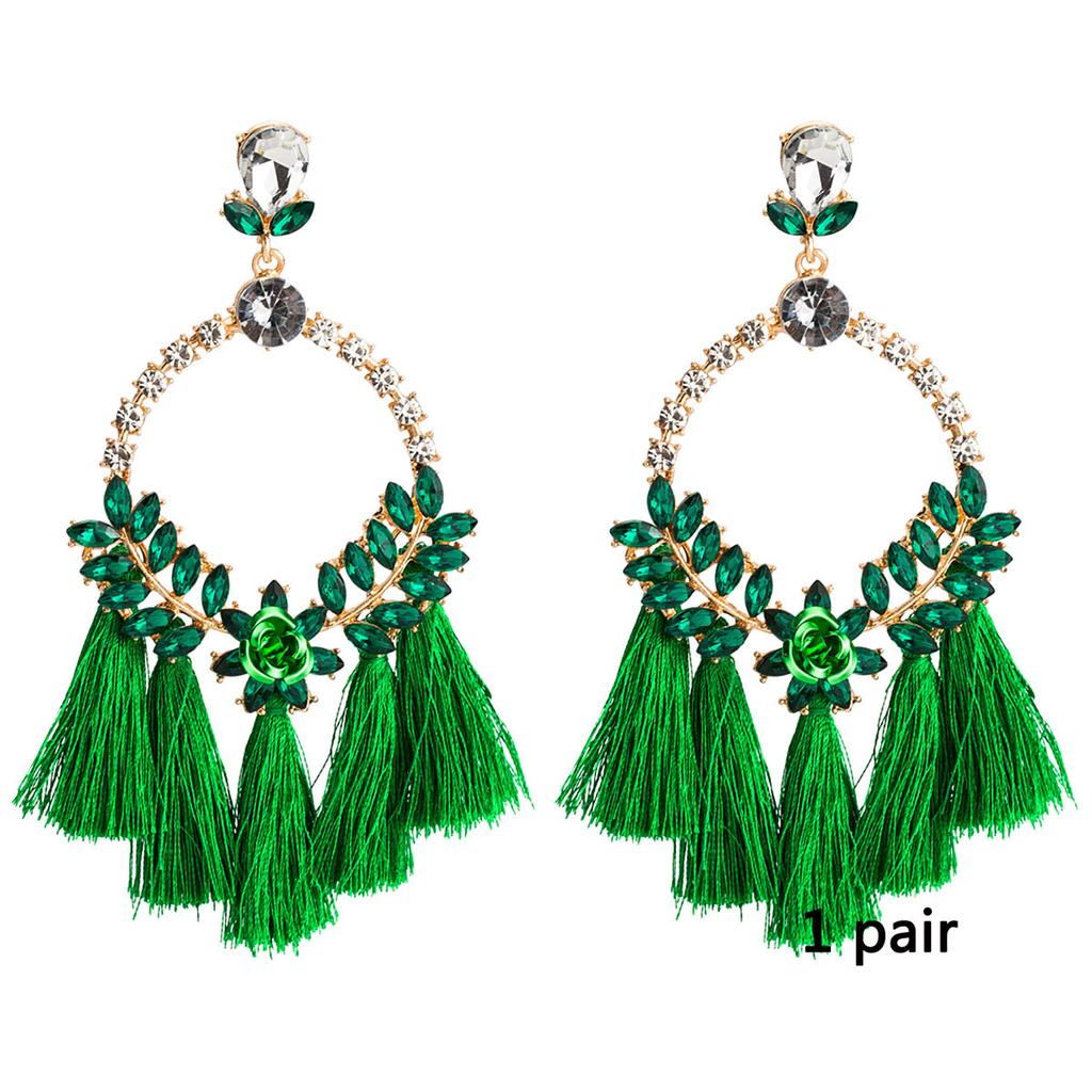Women's Earring Exaggerated Flowers with Diamonds Tassel Acrylic Earrings Bohemian Temperament Female Earrings