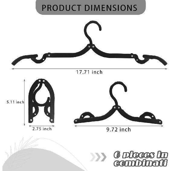 6PCS Portable Folding Clothes Hangers Clothes Drying Rack for Travel (Black)