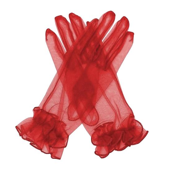 Damer Rynkade Tyllhandskar Genomskinliga Handledshandskar Retro Stil Bröllop Brud Korta Handskar för Bal Kväll Cosplay Fest Scenkostym