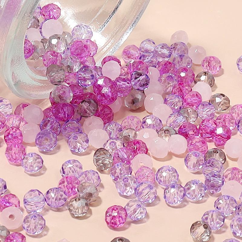 200pcs/Lot 4mm Pink Purple Rondelle Austria Faceted Glass Beads For Jewelry Making Loose Spacer Beads Crystal Beads DIY Bracelet