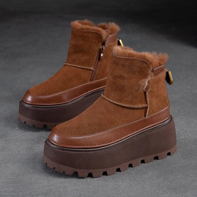 Johnature Thick Sole Snow Boots With Plush Warm Side Zipper Versatile Retro Solid Color Women's Shoes