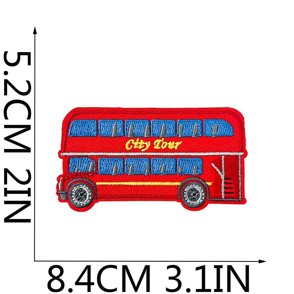 Výšivka autobusu Double-Decker Látková nálepka Dekorace dětského oblečení Nálepka na záplatu do auta Turistický obytný vůz Počítačová výšivková nálepka