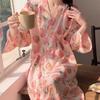 Heart Plaid Loose Mid-Length Pajamas Bathrobe - Cozy, Casual Homewear for Autumn and Spring
