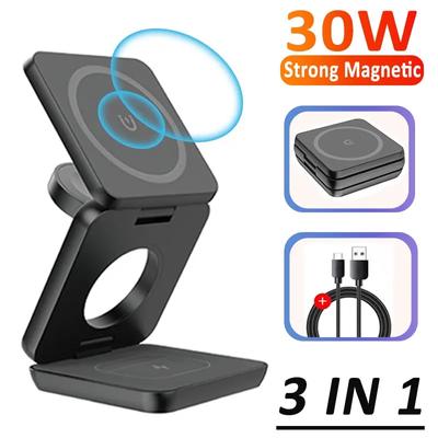 Bezdrátový nabíjecí stojan 3 v 1 Magnetická skládací bezdrátová nabíjecí stanice pro iPhone 15 14 13 12 Pro Max Apple Watch 8 9 Nabíječka