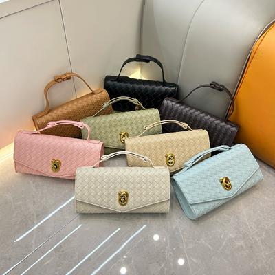 Cross-border Woven Baguette Bag, Niche Leather Women's Bag, Fashionable Versatile Horizontal Version Lock, Portable Shoulder Messenger Envelope Bag