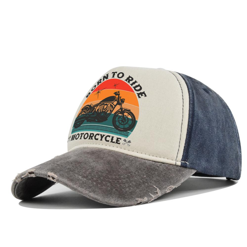 Fashion Motorcycle Baseball Caps for Men Women Retro Printed Caps Cotton Sponge Truck Caps Men's Washed Old Sun Hat Casquette