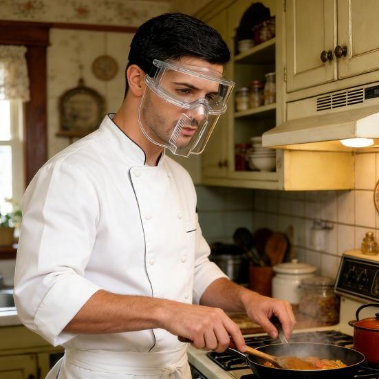 Återanvändbar Ansiktsskärm Helansikts Skyddsmask Klar Stänksäker Ansiktsmask Anti-dimma Säkerhetsglasögon för Matlagning Slipning Skärning