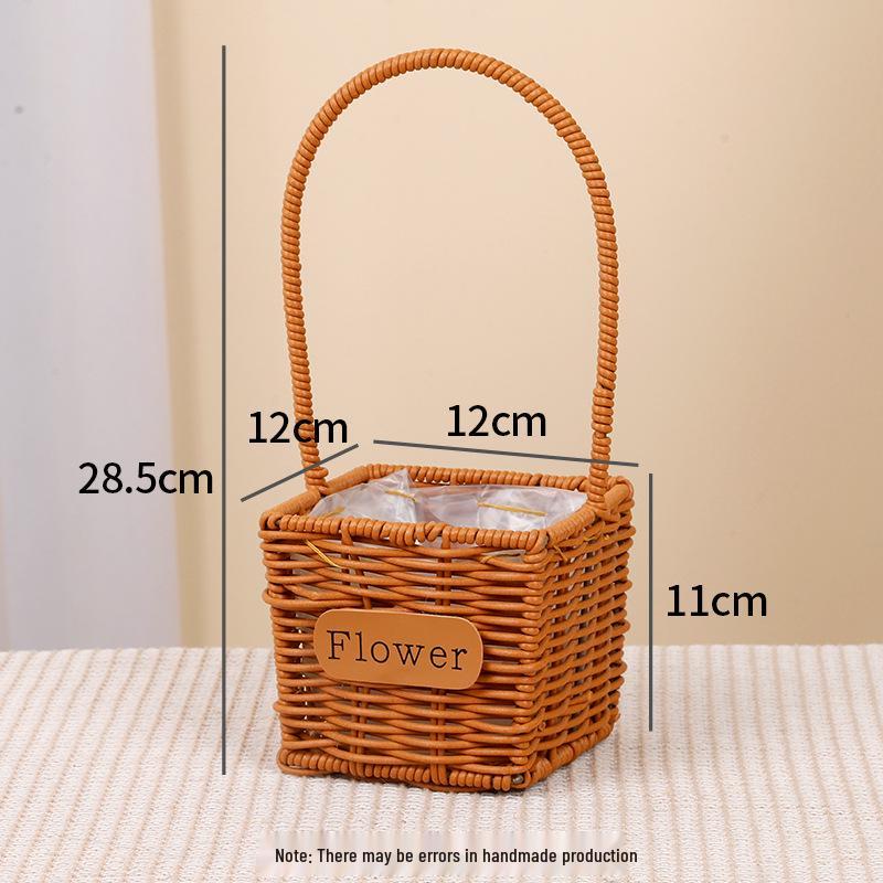 Imitation Rattan Woven Flower Basket: Handheld Arrangement, Living Room Decor, Photography Prop, Picnic, Pastoral, Flower Girl, Souvenir.