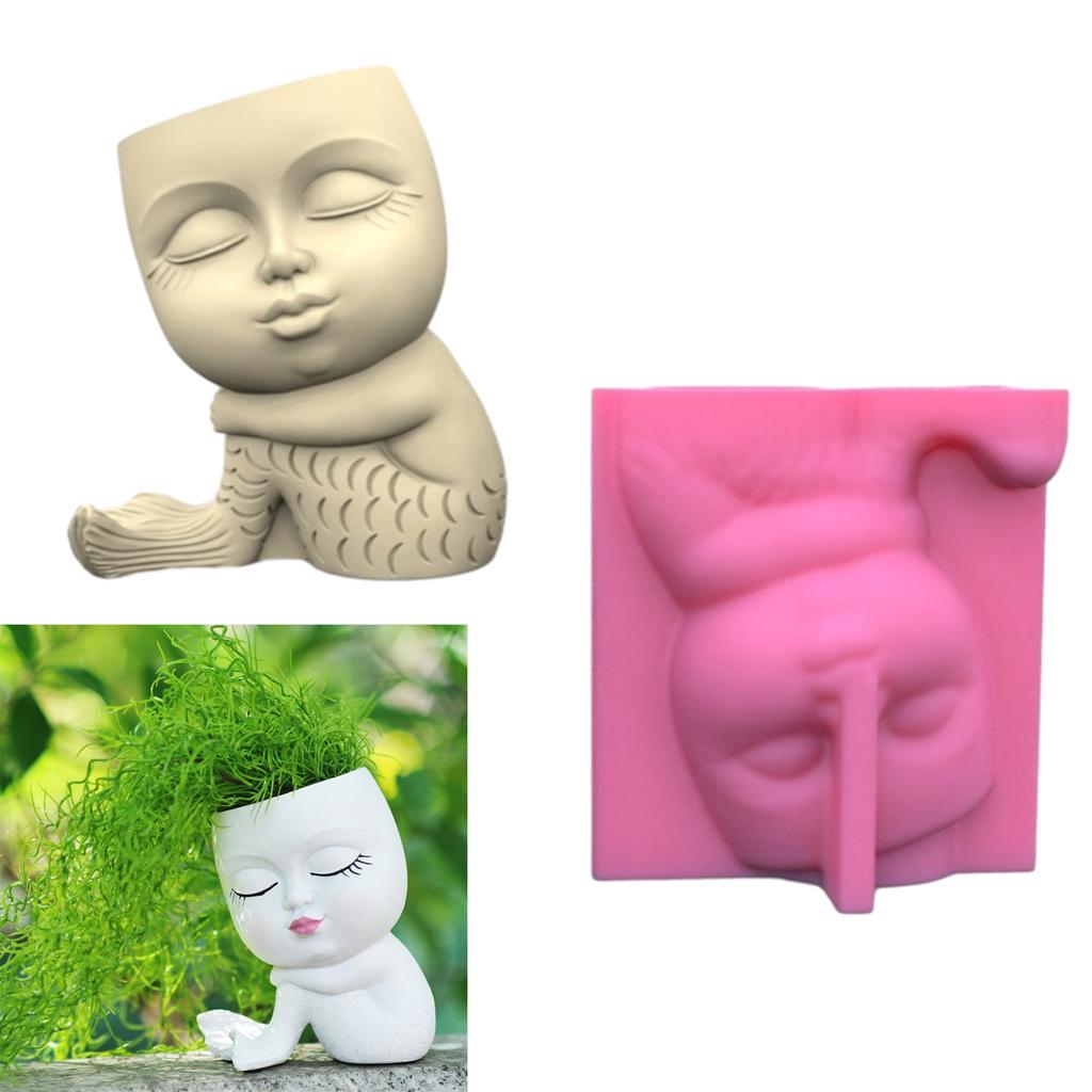 Nonstick Cute Mermaids Pen Holder Mold Flower Pot Silicone Mold DIY Crafts Ornament Tool DIY Succulent Planter Mold