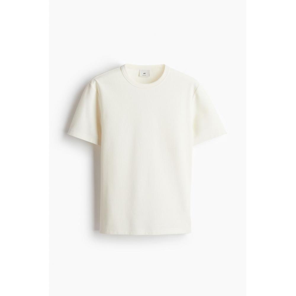 H M Regular FiT Waffle TexTured T sHirT wHiTe