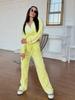 European and American velvet color matching two-piece set stand-up collar zipper jacket drawstring three bars wide-leg pants set women