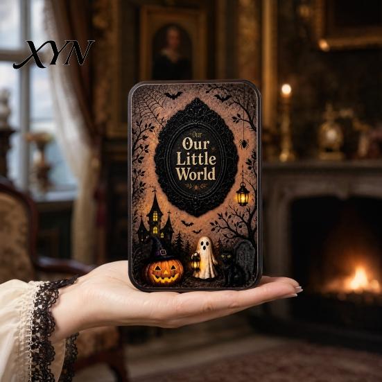 Portable Iron Box DIY Mini Photo Frames Silhouette Tin Box, Halloween Miniature Small Storage Picture Display Container for Party Home Decor