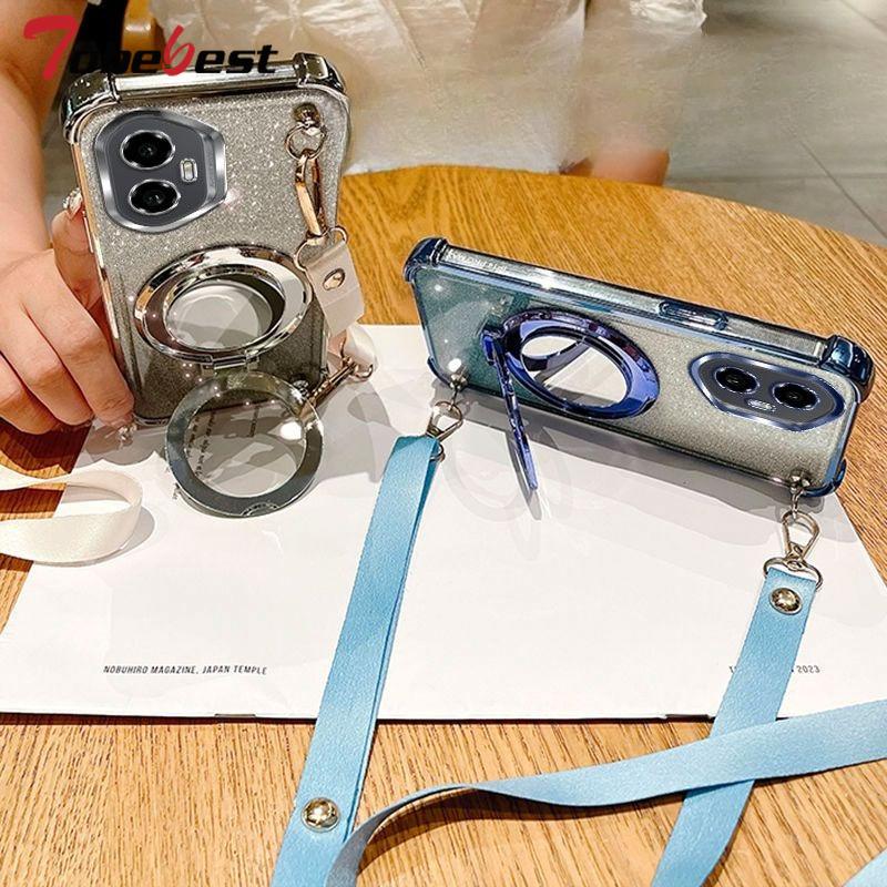 Crossbody Lanyard Shockproof Glitter Plating mirror Magsafe Holder Case For Huawei Honor 300 200 100 90 Lite 80 70 60 Pro Cover