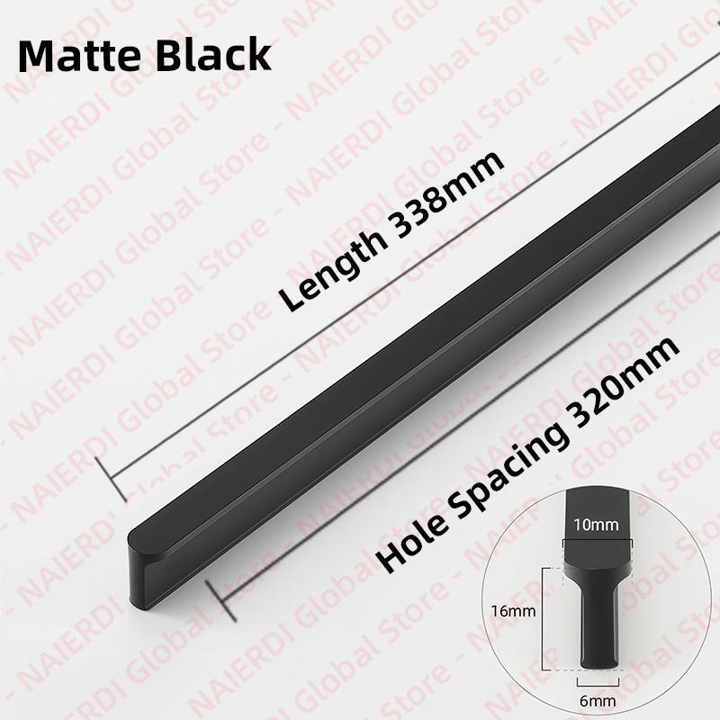 NAIERDI American Style Black Cabinet Handles Aluminum Alloy  Long Furniture Handle Kitchen Cupboard Pulls Drawer Knobs Hardware