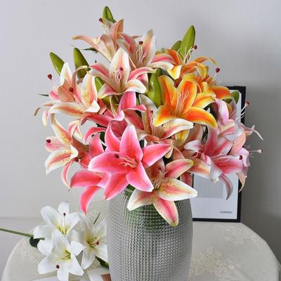 עם 3 יחידות פרחים ו-2 יחידות ניצן פרח שושן מלאכותי 67 ס"מ 6 צבעים פרחים מסימולציה פרחי שושן לקישוט שולחן אוכל